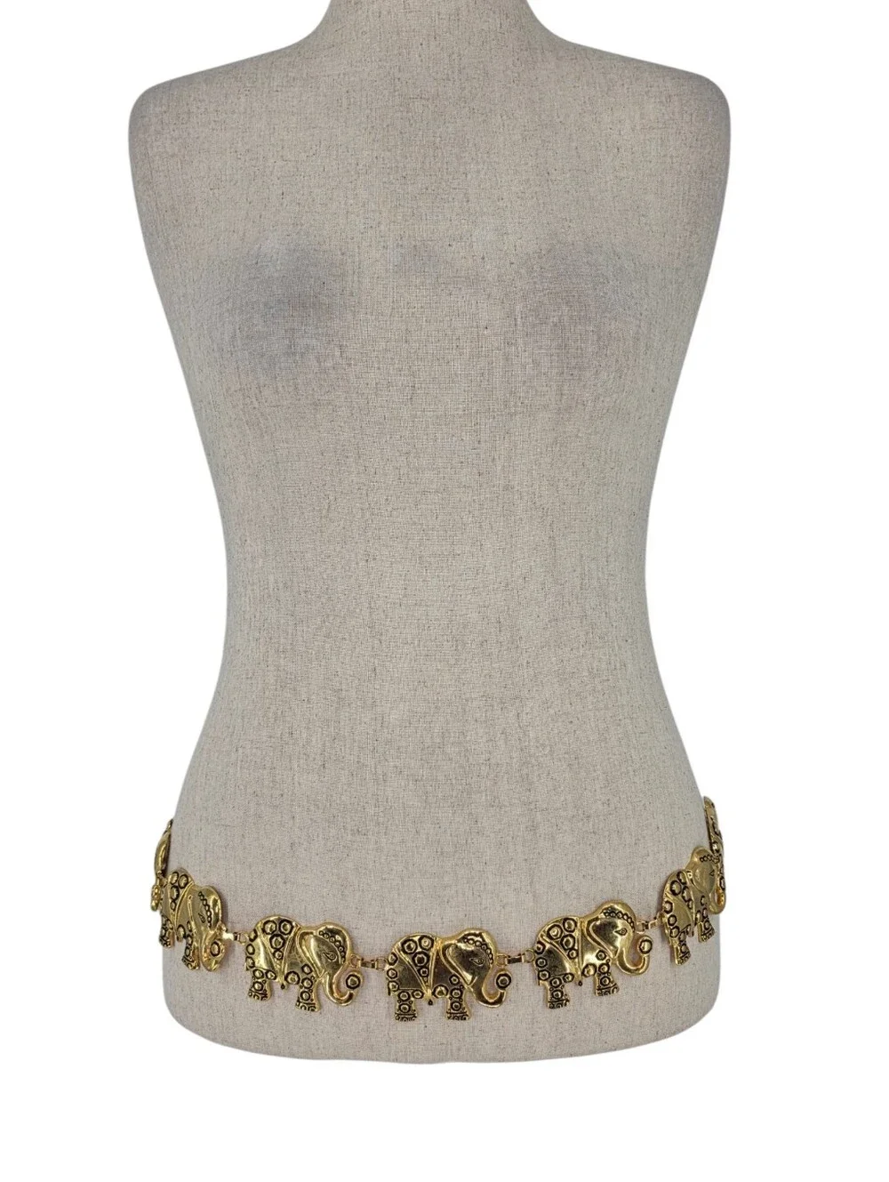 Vintage 1998 Elephant Chain Belt OS Gold Black Enamel Statement